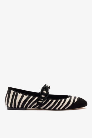 Sapatilha Verona Cap Couro Zebra e Camurça Preto Ballet Larroudé