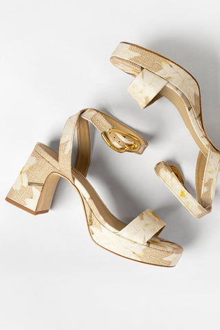 Sandália Plataforma Dolly Verona Low Ráfia Estampado Bege Sandal Larroude